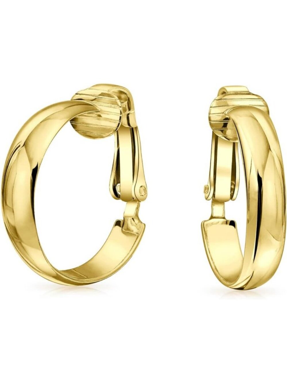 Gold Plated Lightweight Clip-On Hoop Earrings - 0.75" Stylish & Elegant